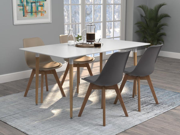 Sia Dining Table, Matte White and Oak