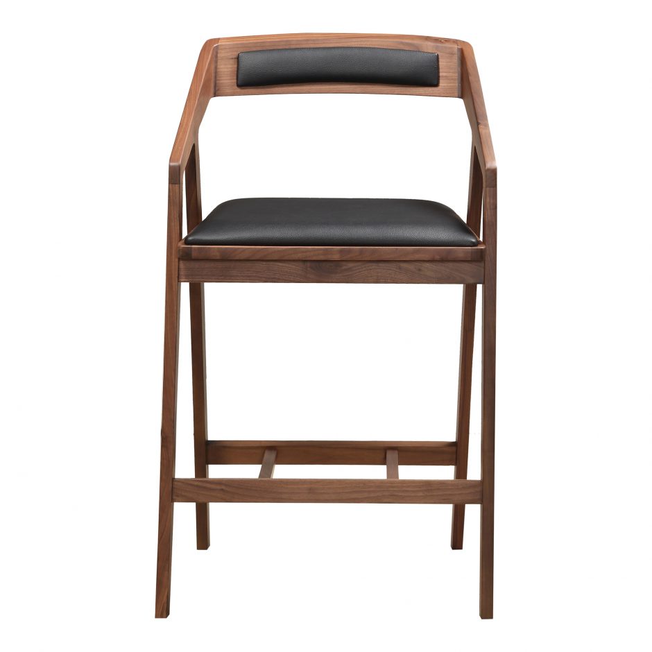 Walnut And Black Upholstered Counter Stool