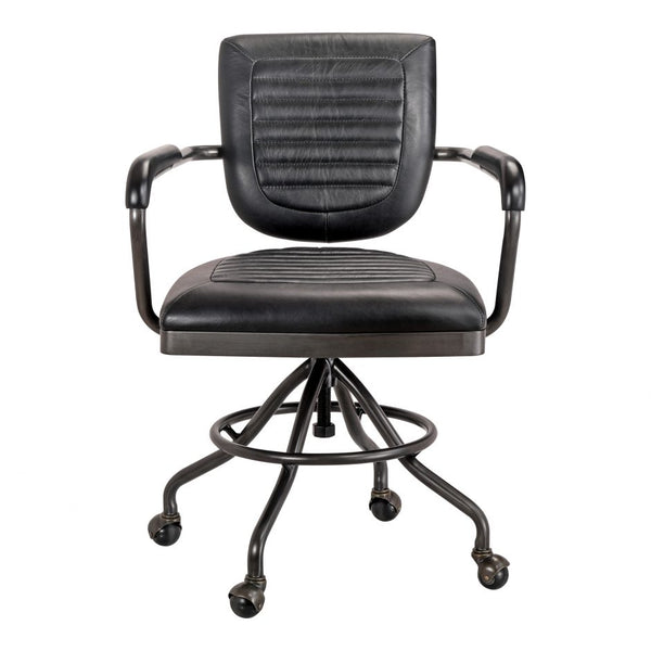 Onyx Black Leather Desk Chair