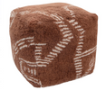 Tufted Wool Shag and Cotton Pouf with Design