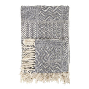 Recycled Cotton Blend Knit Throw w/ Fringe