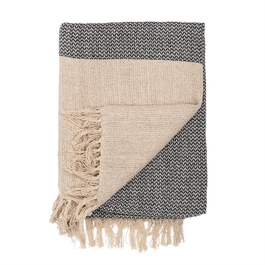 Neutral Recycled Cotton Blend Knit Throw w/ Fringe