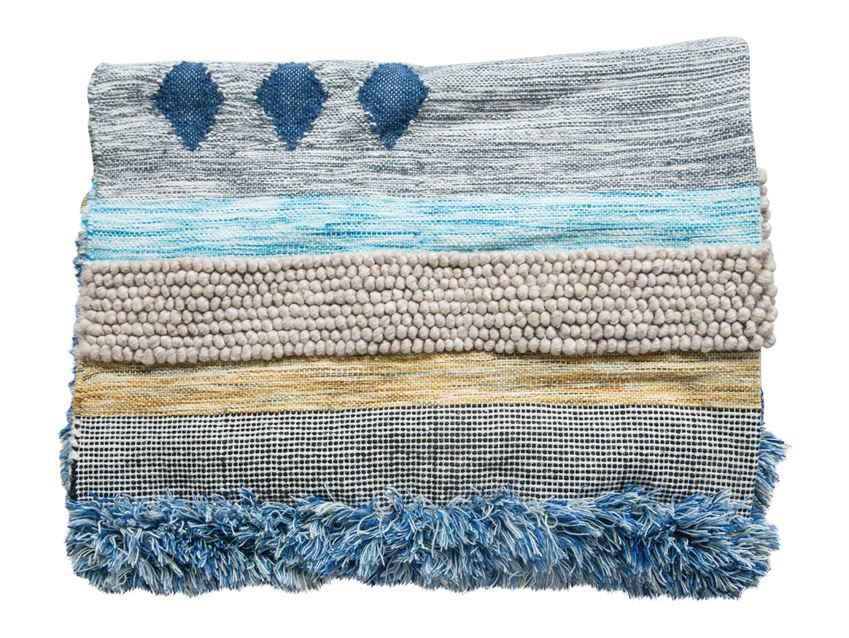 5' x 8' Hand-Woven Wool Textured Rug/Throw w/ Fringe, Aqua