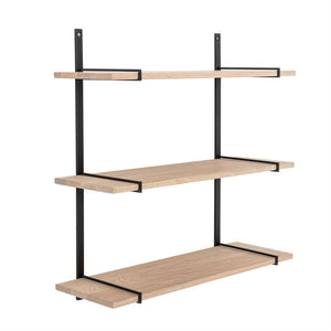 Oak Wood & Metal 3-Tier Wall Shelf