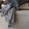 Woven Recycled Cotton Blend Throw with Tassels, Grey