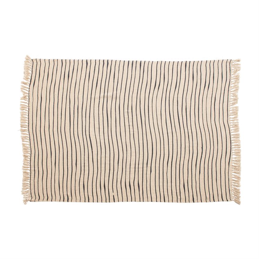 Woven Recycled Cotton Blend Throw, Black and Cream Stripes